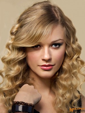 Lace Front With Bangs Curly Long Blonde Flexibility  Perruques