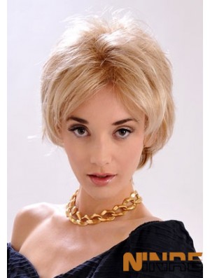 Perruques courtes blondes superposées droites de 9 po