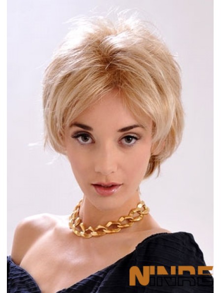 Perruques courtes blondes superposées droites de 9 po