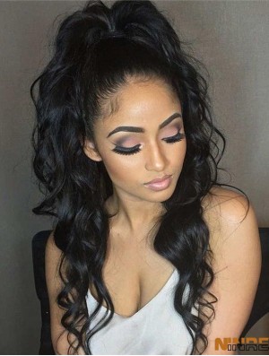 Cheveux humains remy 26  inchsans frange perruques noires ondulées 360 en dentelle
