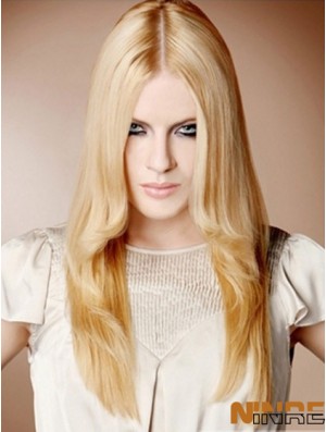 22  inchdroite blonde 100% perruques synthétiques attachées à la main