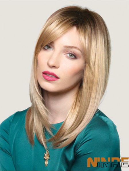 Blonde 16  inchlongue ligne droite pratique avec frange perruques en dentelle