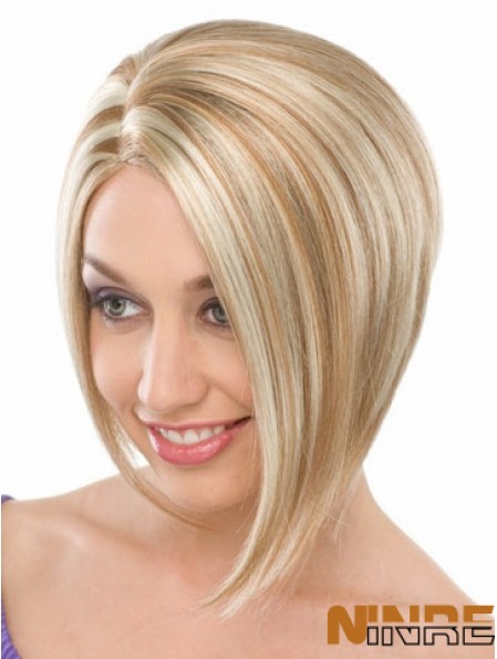 Capless menton longueur droite blonde à la mode bob perruques