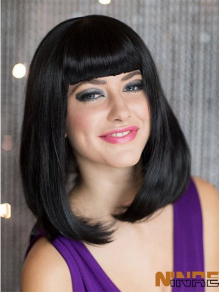 Capless épaule longueur droite noir Sassy Bob perruques
