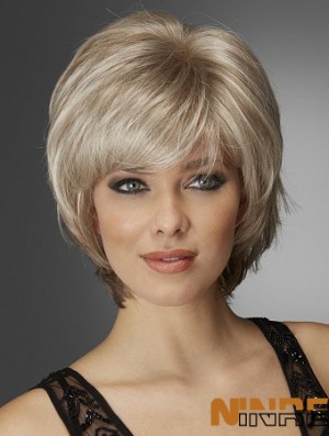 Ondulé longueur de menton Blonde 10 pouces monofilament exquis Bob perruques