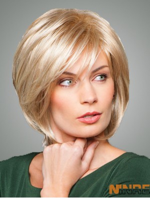 Bobs avec franges Longueur de menton Style droit Couleur blonde avec synthétique