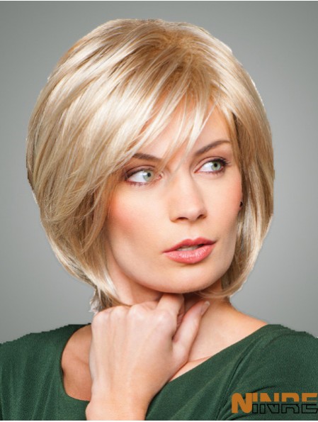 Bobs avec franges Longueur de menton Style droit Couleur blonde avec synthétique