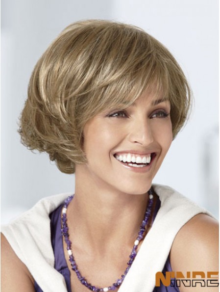 Capless court ondulé blonde grand bob perruques