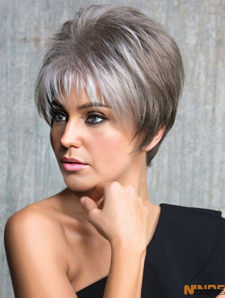 Capless Straight Cropped 6 pouces pas cher perruques grises