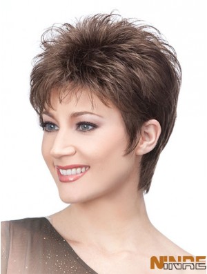 Perruques Browns avec longueur courte sans bonnet Style droit