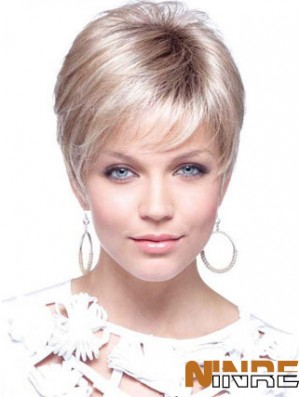 Perruques pour femmes UK avec longueur recadrée sans capuchon de couleur blonde