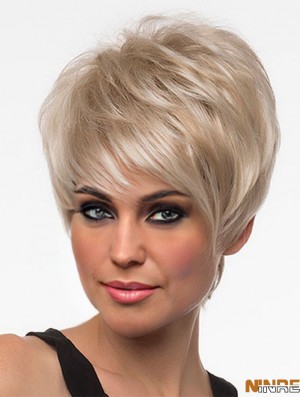 Perruques en ligne de couleur blonde britannique avec une longueur courte sans bonnet