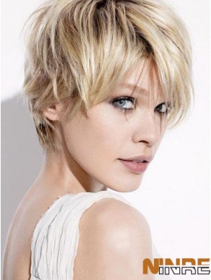 Perruques blondes courtes avec des coupes de style droites sans capuchon