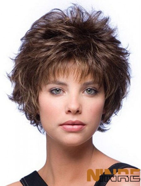 Layered Wavy Brown Capless perruques courtes bon marché