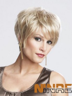 Perruques courtes blondes en couches droites impertinentes de 8 pouces