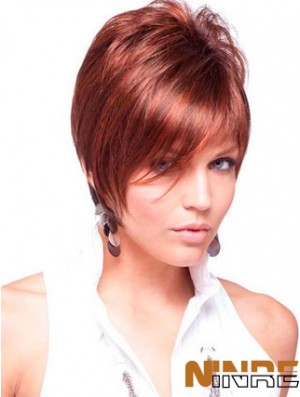 Pas cher vrais cheveux perruques couleur rouge courte longueur style droit
