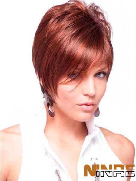 Pas cher vrais cheveux perruques couleur rouge courte longueur style droit