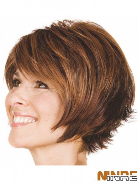 Bobs Wavy Brown capless perruques courtes pratiques