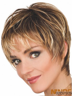 Perruques brunes style ondulé coupe courte longueur avec capless