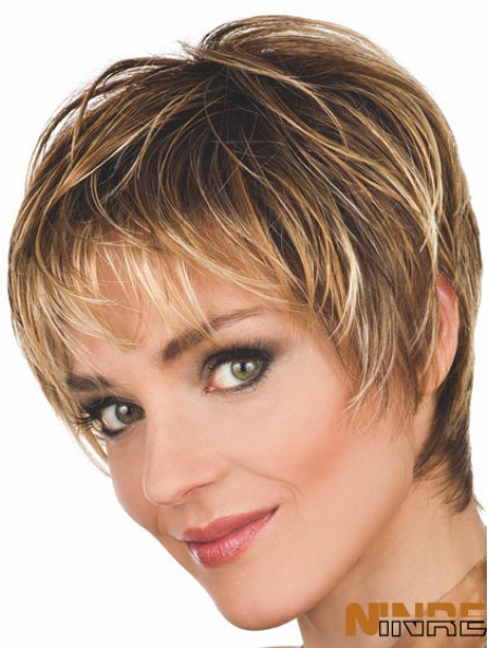Perruques brunes style ondulé coupe courte longueur avec capless
