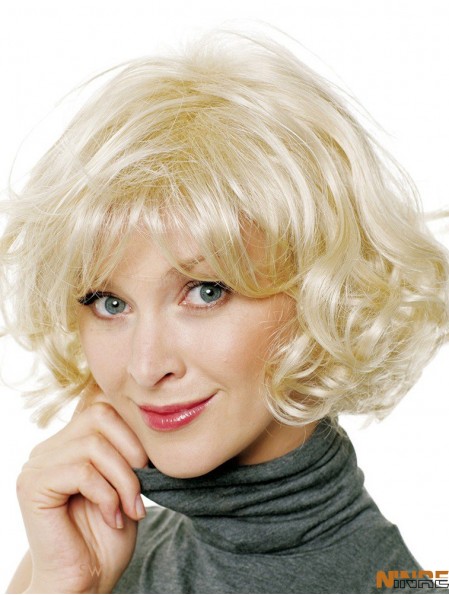Avec Bangs Curly Blonde Capless Style Perruques Courtes