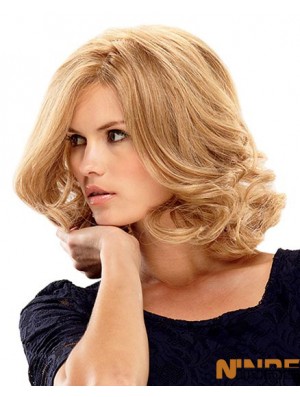 Longueur d'épaule Bobs Perruques moyennes blondes bouclées de 14 pouces