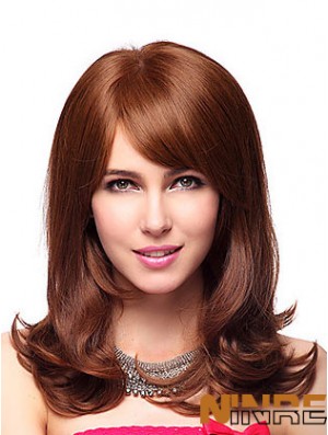 Longueur d'épaule avec frange 20 pouces Wavy Auburn Medium Wigs