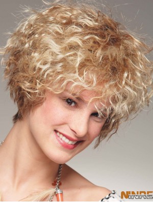 Longueur de menton avec frange 8  inchPerruques blondes bouclées moyennes