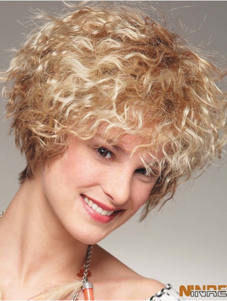 Longueur de menton avec frange 8  inchPerruques blondes bouclées moyennes