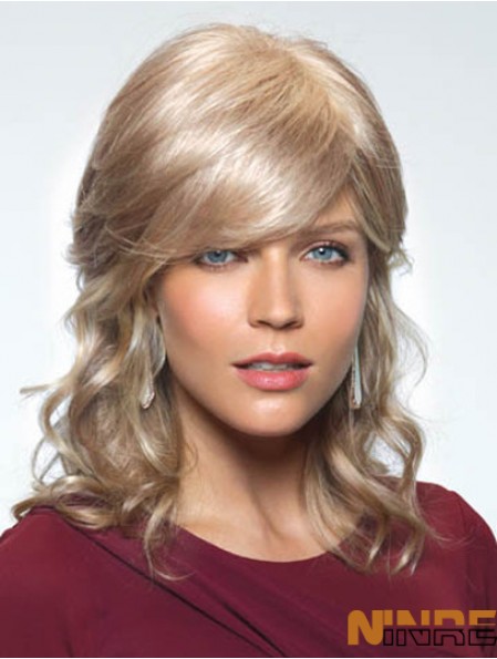 Blonde douce ondulée avec frange perruques longues sans bonnet