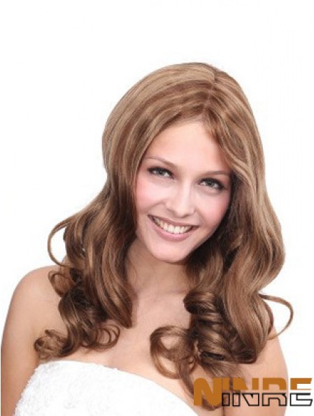 No-Fuss Brown Wavy sans frange Perruques longues 100% nouées à la main