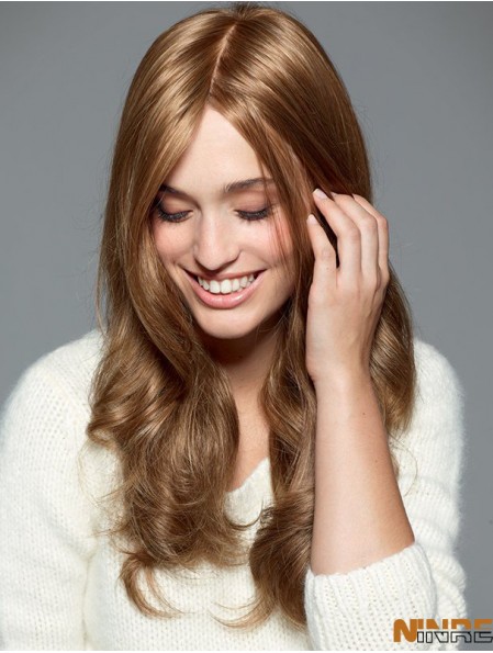 Perruque blonde avec une longueur ondulée synthétique capless