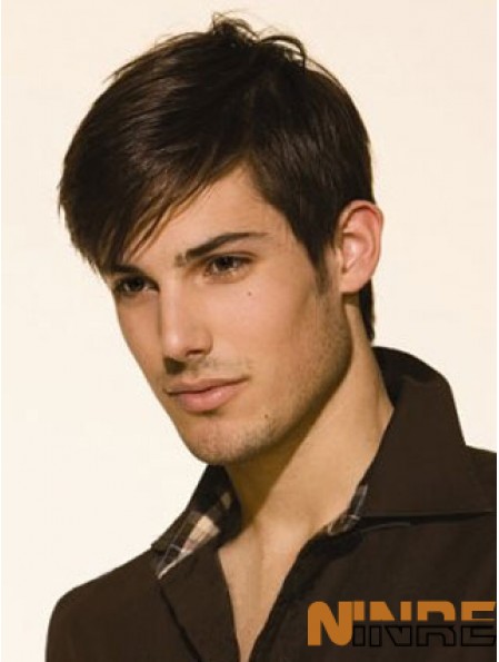 Lace Front Cropped Brown Straight Mens Perruques permanentes
