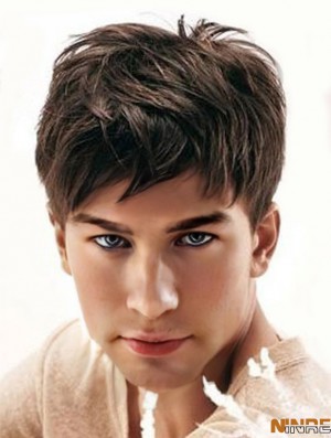 Perruque de cheveux synthétique droite sans capuchon courte marron 4  inchpour homme