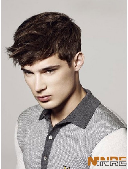 Perruque droite droite marron monofilam Remy pour homme UK