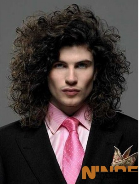 Noir synthétique avant de lacet 14  inchperruques de cheveux longs bouclés pour les hommes