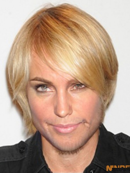 Perruque blonde courte capless remy humaine droite pour homme