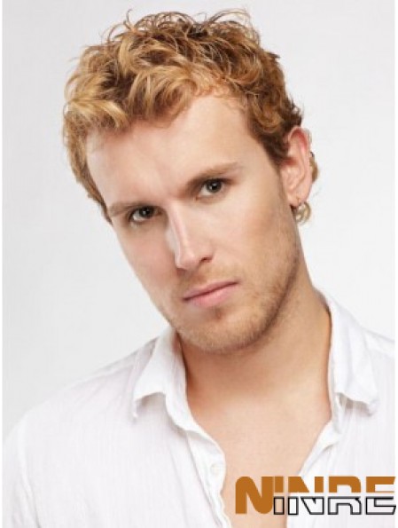 Perruque synthétique courte bouclée capless bouclée blonde homme