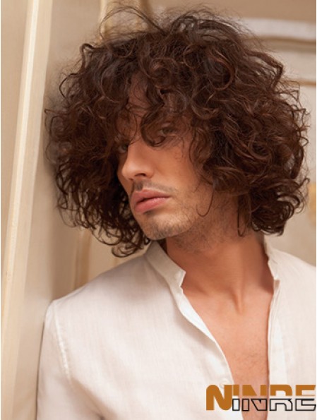 10  inchRemy Humain Court Auburn Curly Capless Hommes Perruques