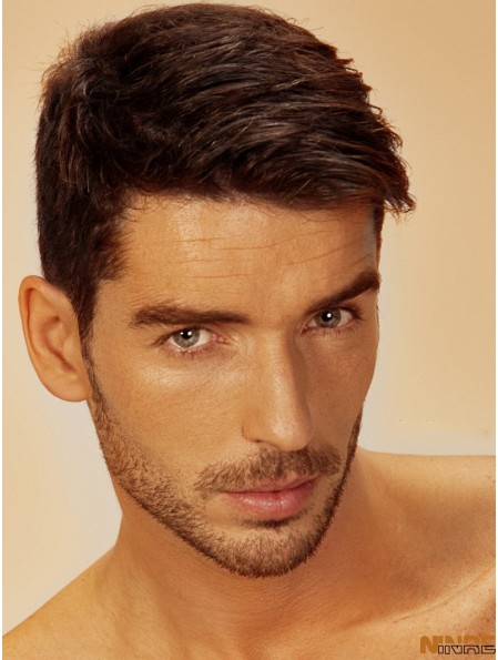 perruques en dentelle humain court brun pour hommes