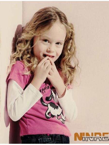 Perruques pour enfants 100% cheveux longs remy blonds ondulés