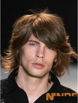 Auburn longueur de menton capless ondulé perruque de vrais cheveux pour hommes