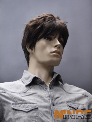 Perruque courte synthétique marron droite sans capuchon pour homme