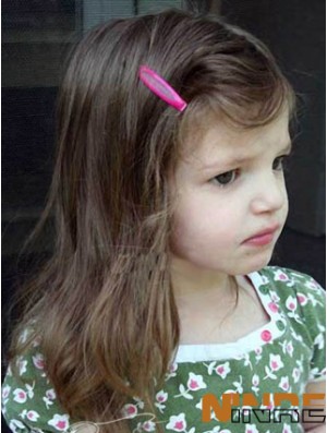 Longueur d'épaule droite brun cheveux humains remy avant de lacet perruques pour enfants
