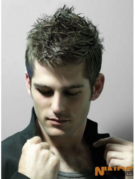 100% cheveux de vieil homme brun remy court attaché à la main