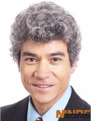 Curly 6  inchcapless court synthétique perruques de vieil homme
