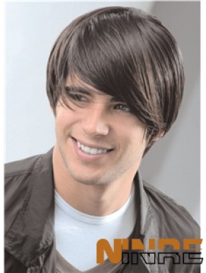Capless Remy Human 8  inchStraight Hommes Perruques Courtes