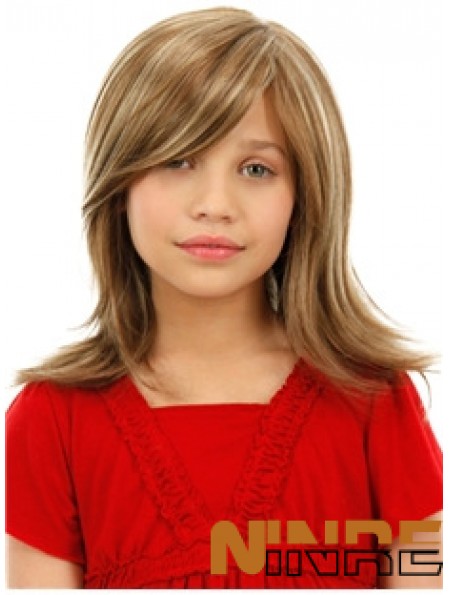 Perruques pour enfants, couleur blonde, longueur d'épaule, style droit avec capless