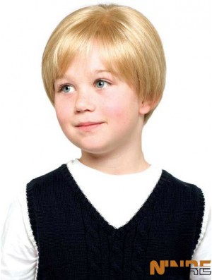 Perruques d'enfants droites courtes en dentelle synthétique avant blonde