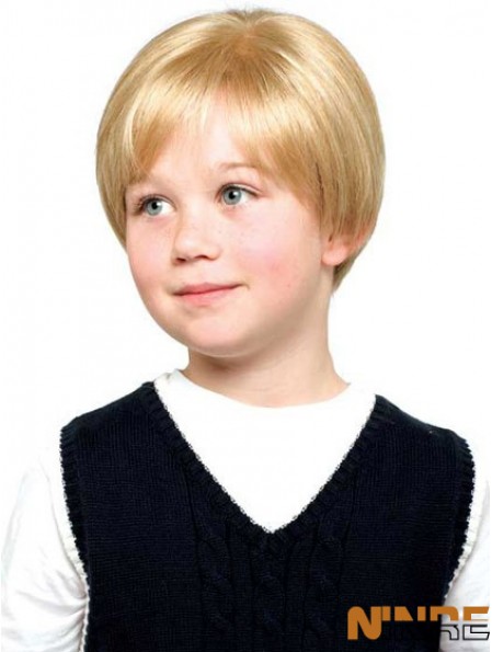 Perruques d'enfants droites courtes en dentelle synthétique avant blonde